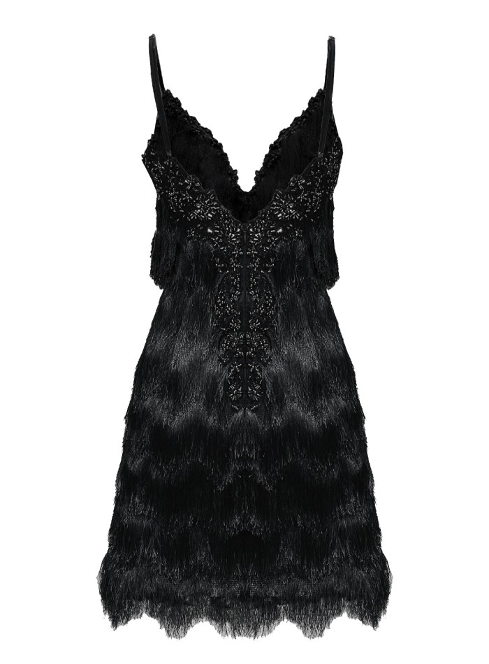 Robe de cocktail noire avec dentelle brodée et...