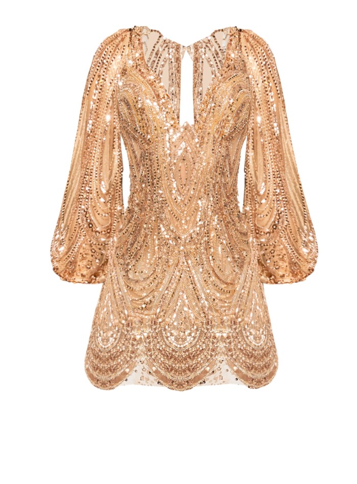 Vestido corto de fiesta de tul bordado con...