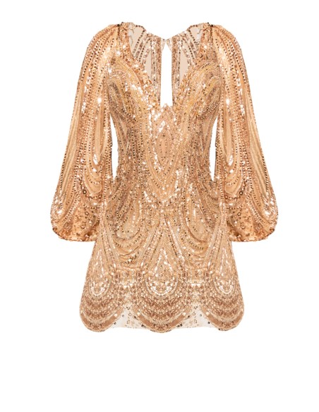 Robe courte de fête en tulle brodé de sequins