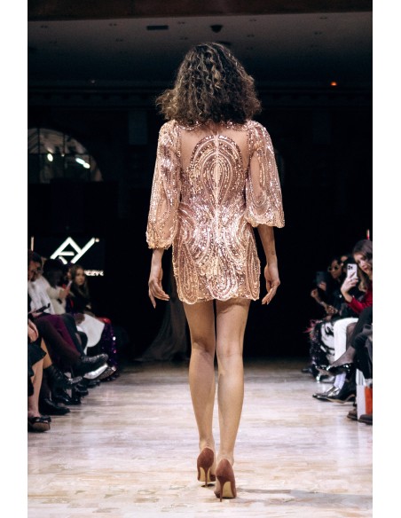 short sequin embroidered tulle party dress