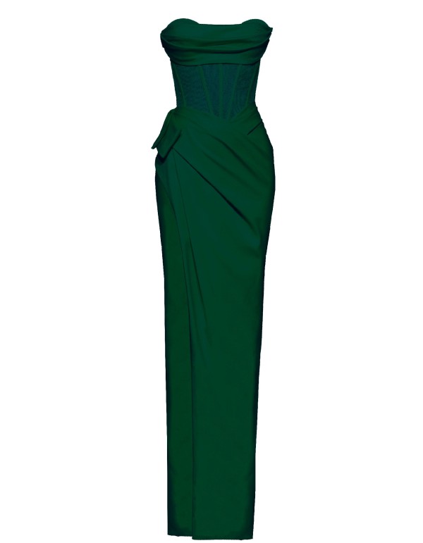 Robe de soirée vert émeraude avec corset et fente haute... 2