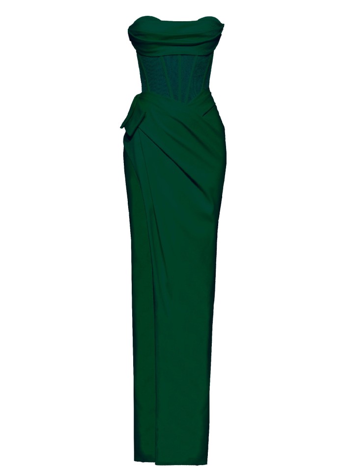 Robe de soirée vert émeraude avec corset et...