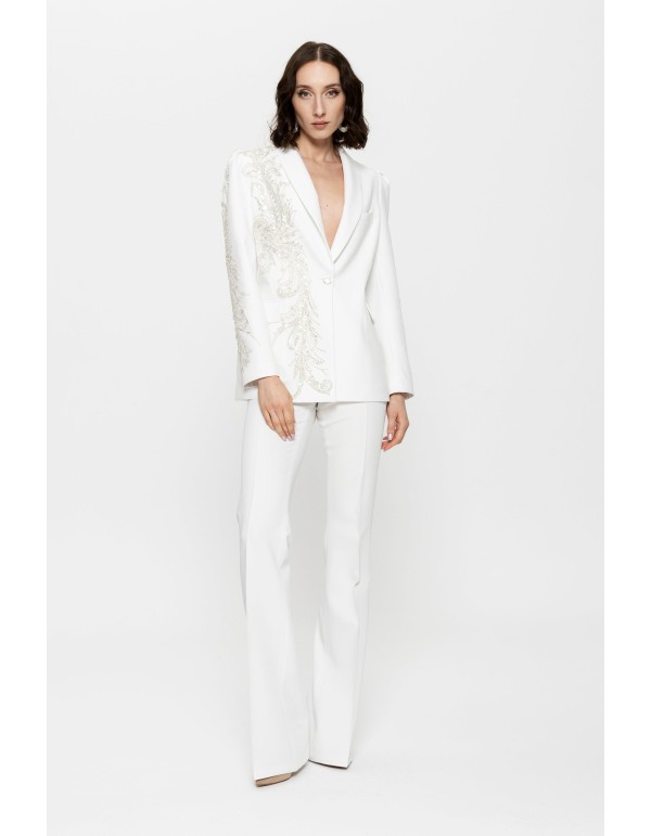 Tailleur pantalon blanc pour femme avec blazer brodé et... 2
