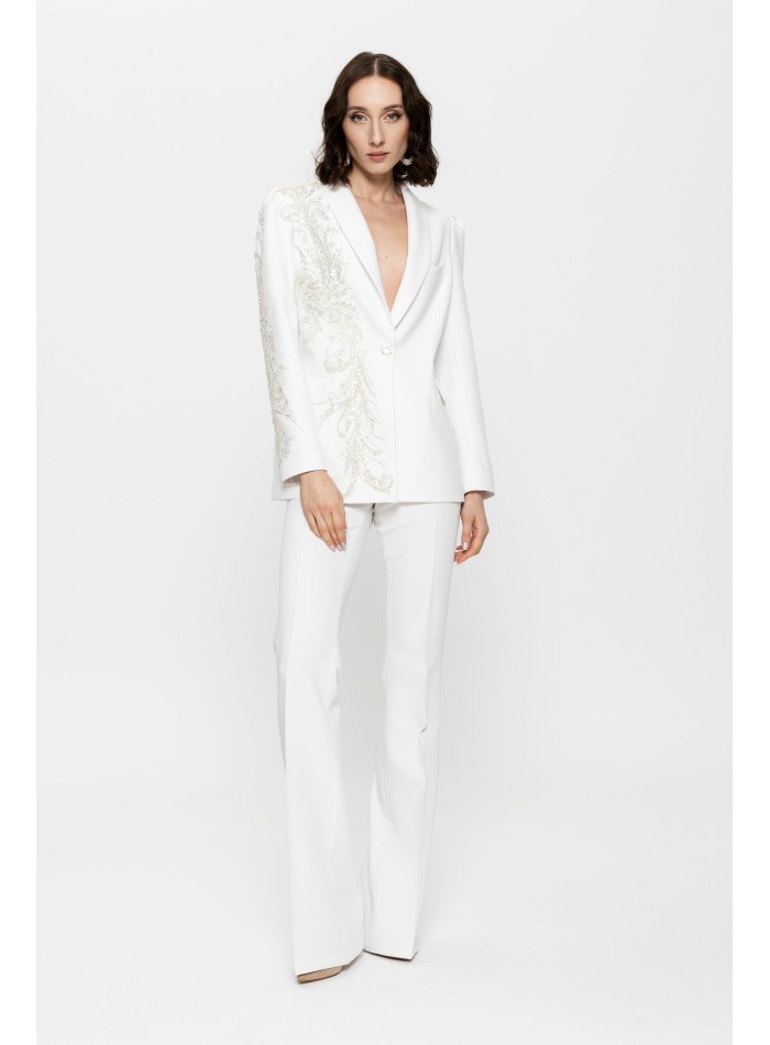 Traje de pantalón blanco para mujer con blazer...
