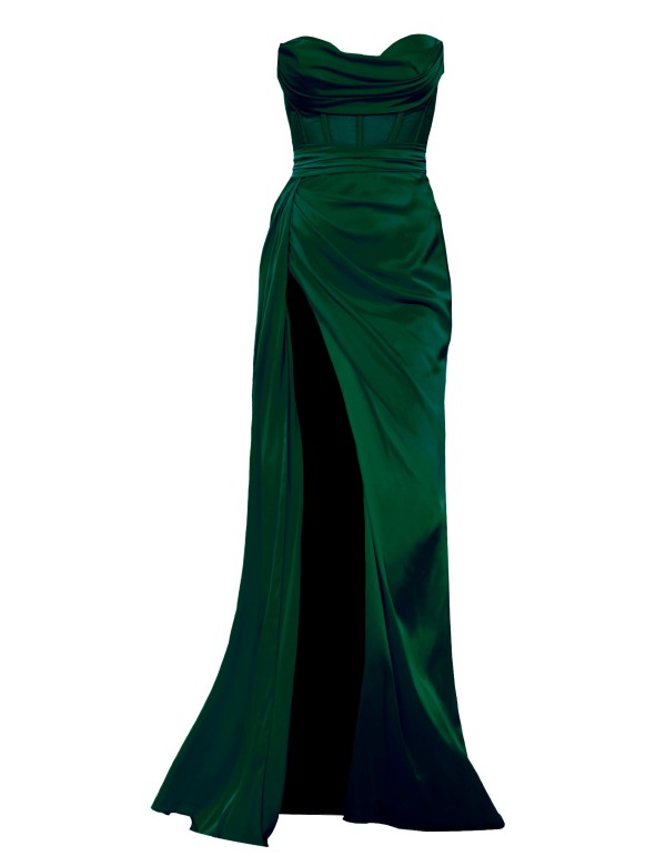 Robe longue de soirée verte avec décolleté et fente haute... 2