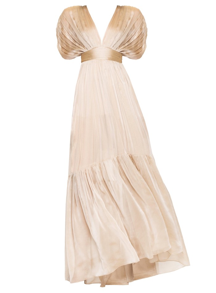 Vestido de fiesta beige de chiffon de seda con...