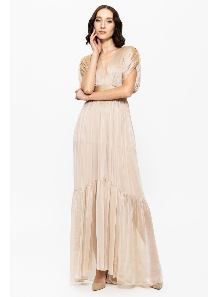 Robe de soirée en mousseline de soie beige à...