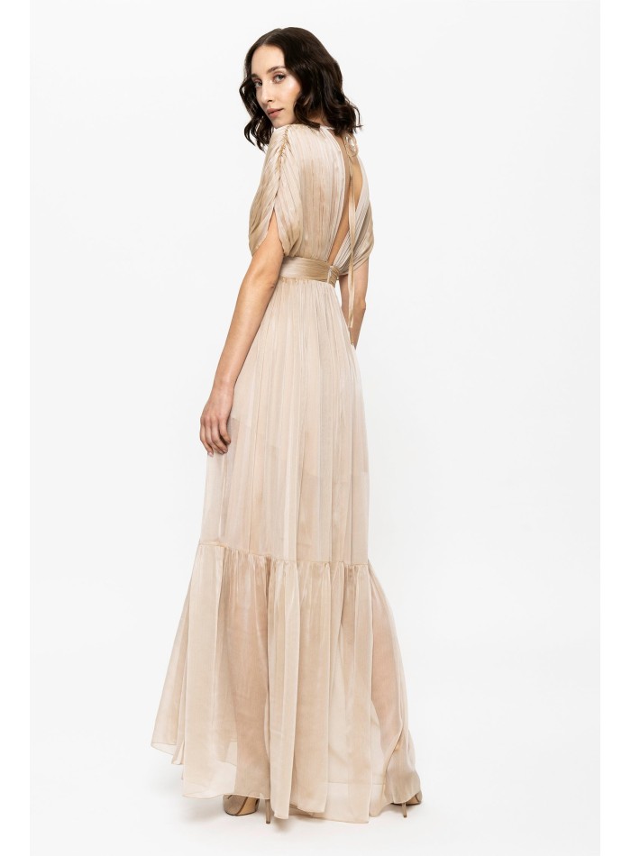 Robe de soirée en mousseline de soie beige à...
