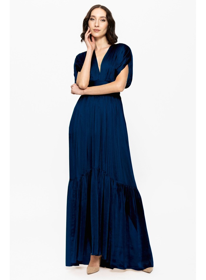 Robe en mousseline de soie bleue à manches...