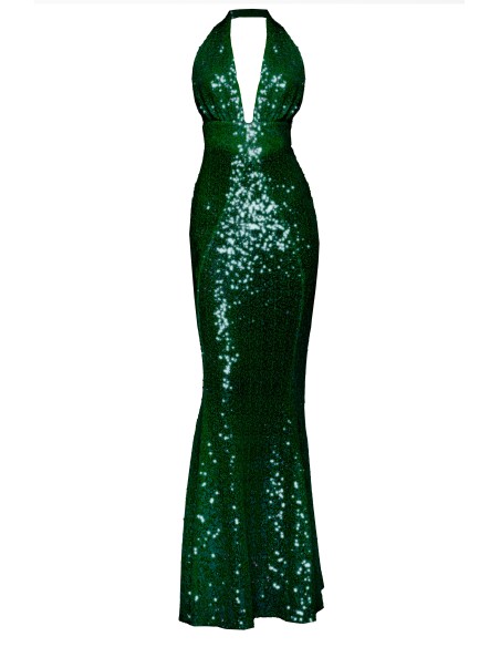 emerald green sequined open back dress