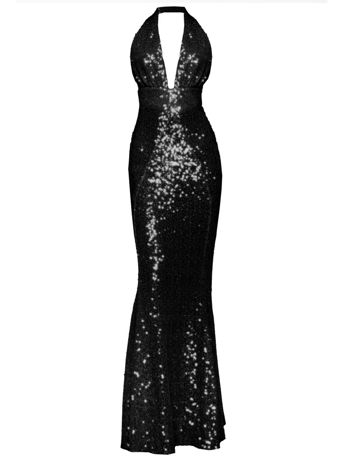 Black long dress with sequins and open back