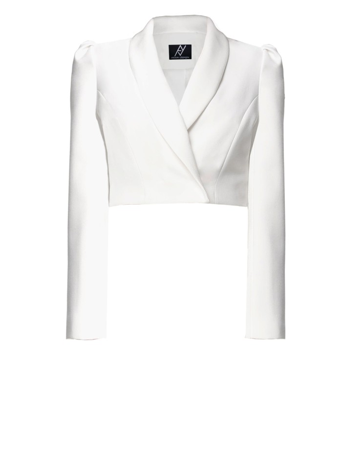 Short white blazer with long sleeves and...