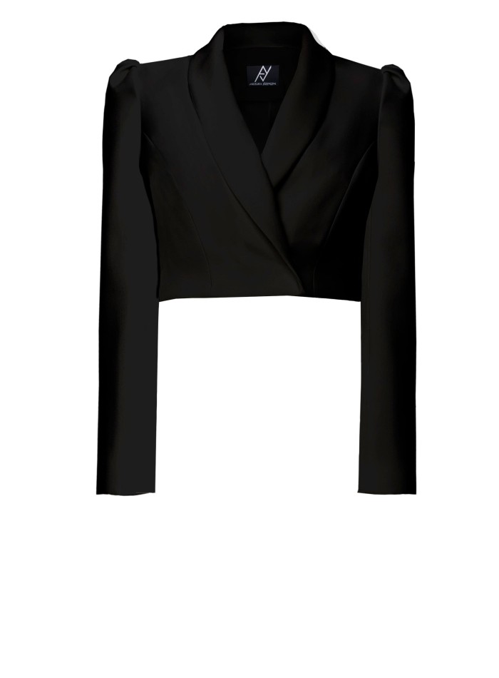 Blazer cropped noir à manches longues avec...