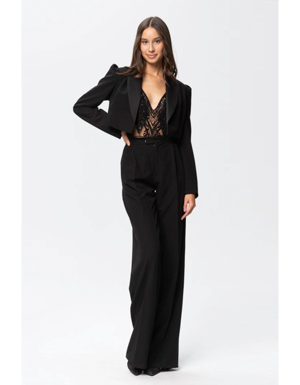 black cropped blazer with long sleeves and a puffed effect 2