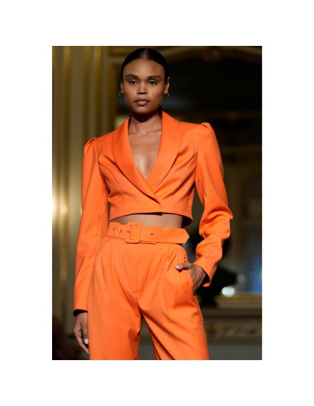 Blazer court orange à manches longues et bouffantes