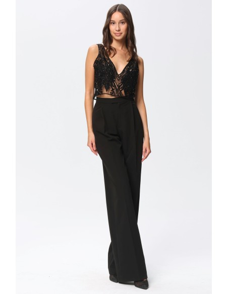 Pantalon de costume à taille haute palazzo noir