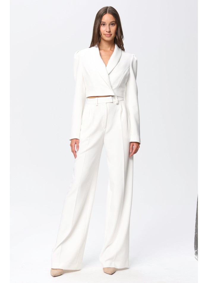 High-waisted white palazzo suit trousers