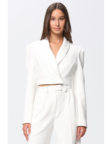 High-waisted white palazzo suit trousers