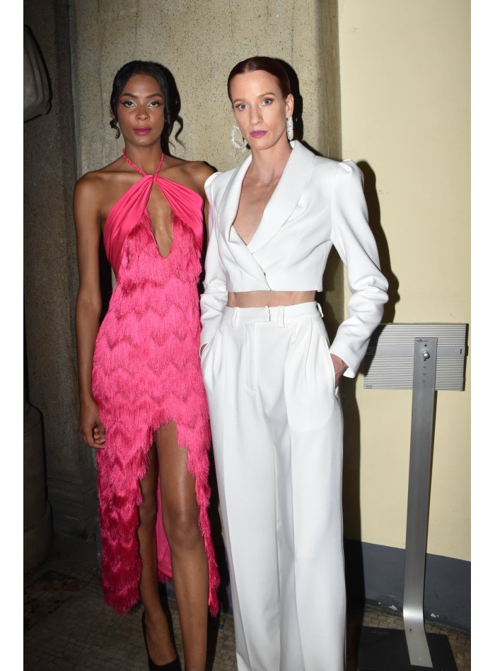 Pantalones palazzo de traje blancos de tiro alto