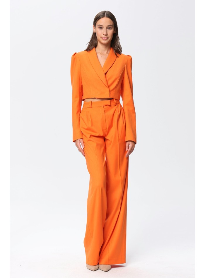 Orange high-waisted palazzo suit trousers