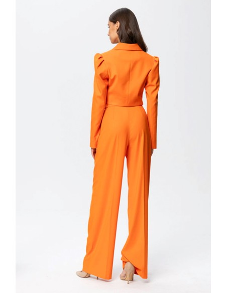 Orange high-waisted palazzo suit trousers