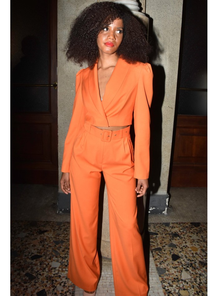 Pantalon de costume palazzo à taille haute orange