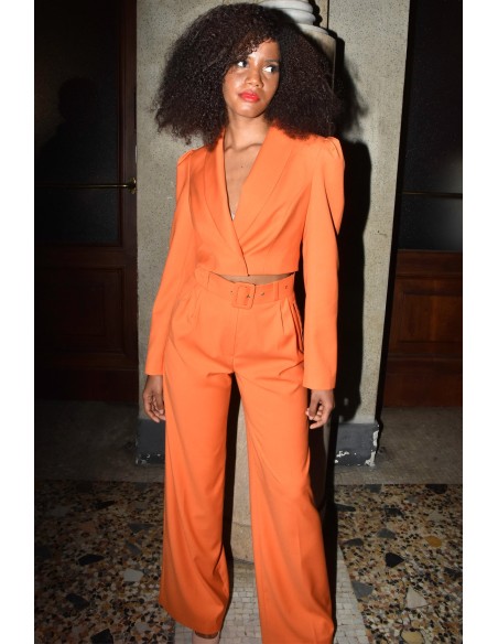 Pantalon de costume palazzo à taille haute orange