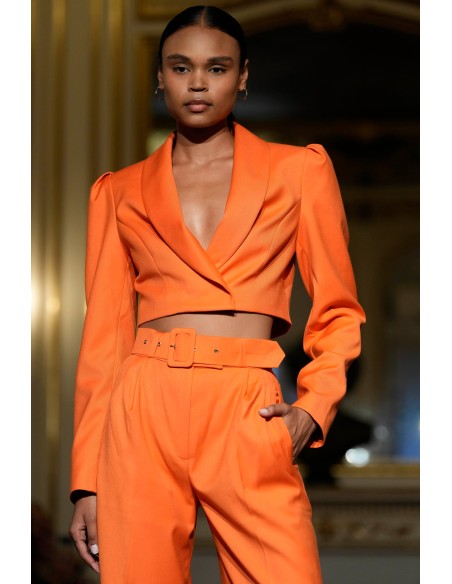 Orange high-waisted palazzo suit trousers