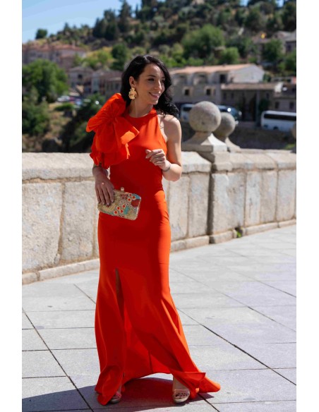 Vestido largo de fiesta con maxi lazada al hombro