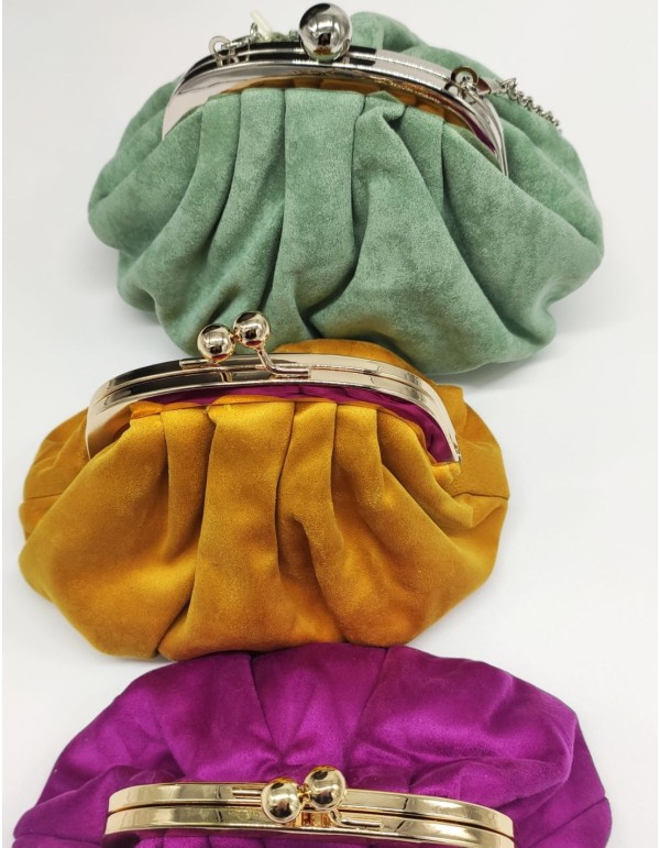 Suede crumpled bowler bag with metallized clasp 2