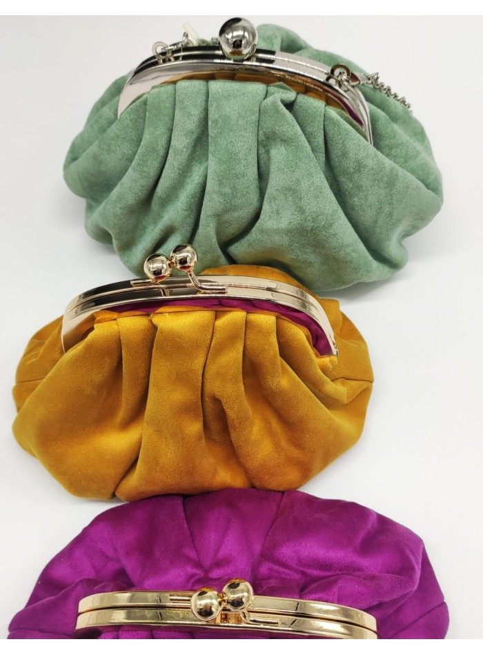 Suede crumpled bowler bag with metallized clasp