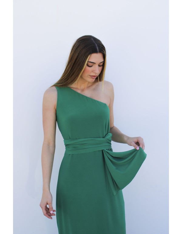 Midi dress with multiposition shawl and asymmetrical... 2