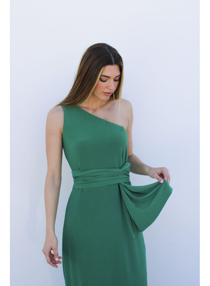 Midi dress with multiposition shawl and...