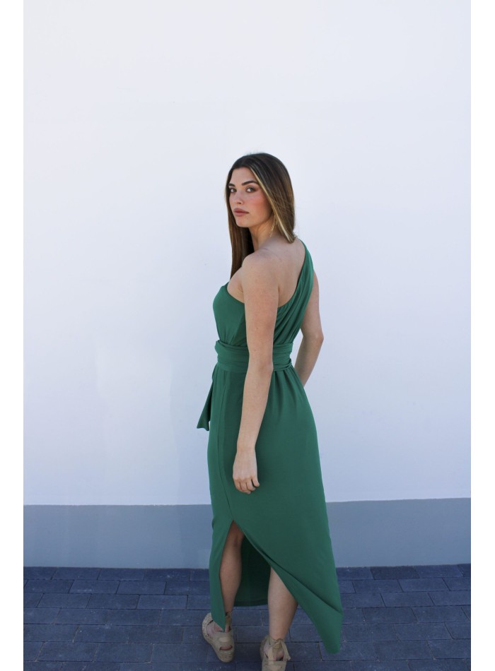 Midi dress with multiposition shawl and...