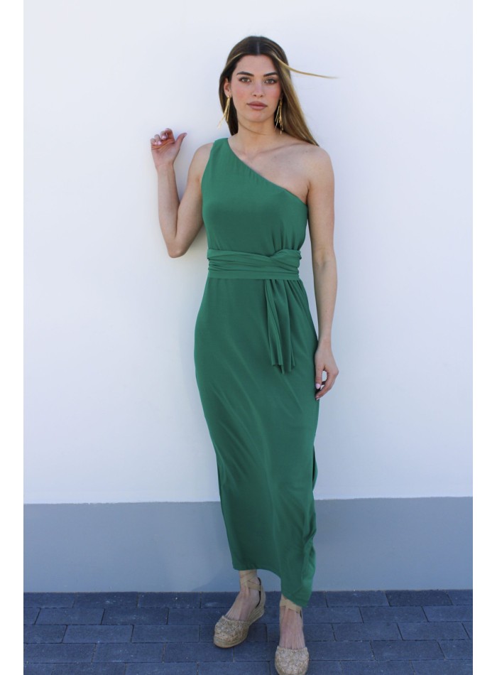 Vestido midi con chal multiposición y escote...