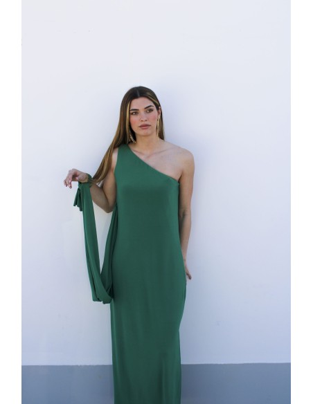 Robe midi avec châle multipositions et encolure asymétrique