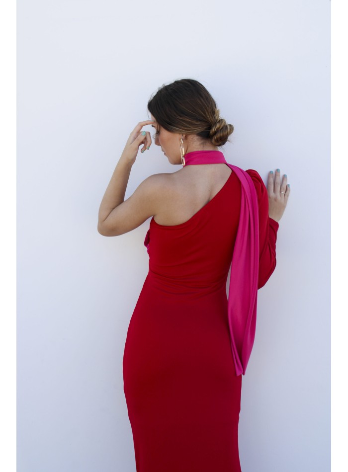 Bicolor long party dress with multiposition sling