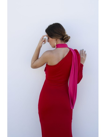 Bicolor long party dress with multiposition sling