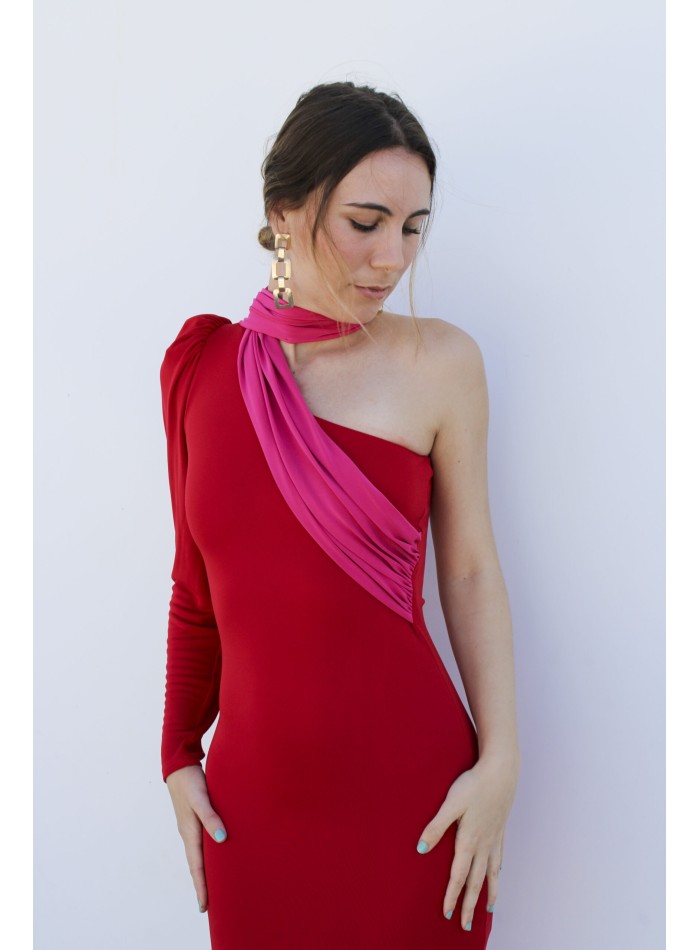 Robe longue bicolore avec écharpe multipositions