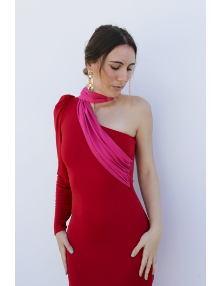 Robe longue bicolore avec écharpe multipositions