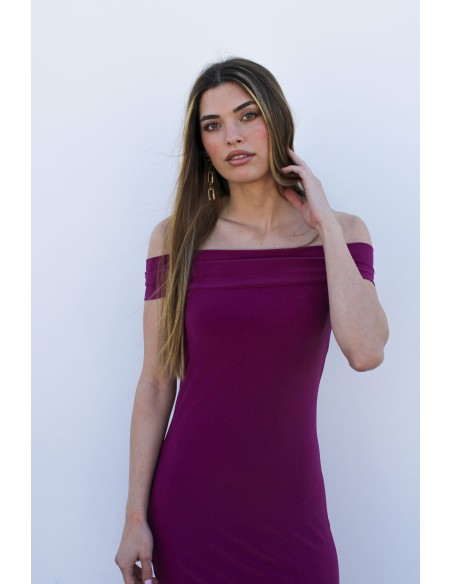 Vestido de fiesta largo para invitada con escote bardot