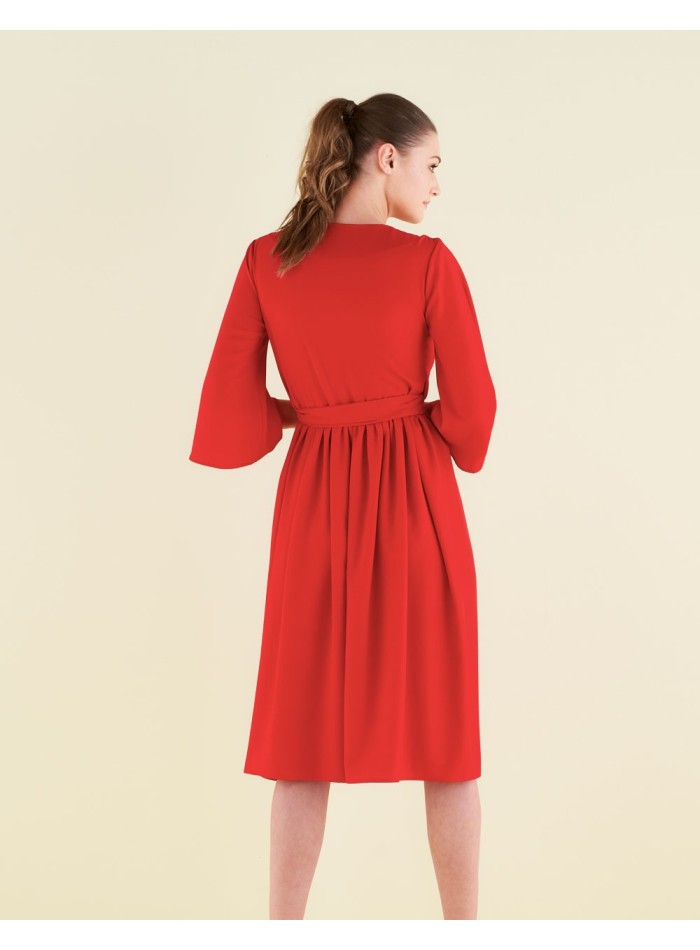 vestido midi rojo con manga larga de Coco Veve