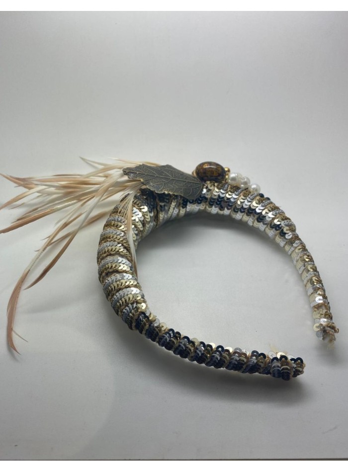 Party headband with gold and silver sequins