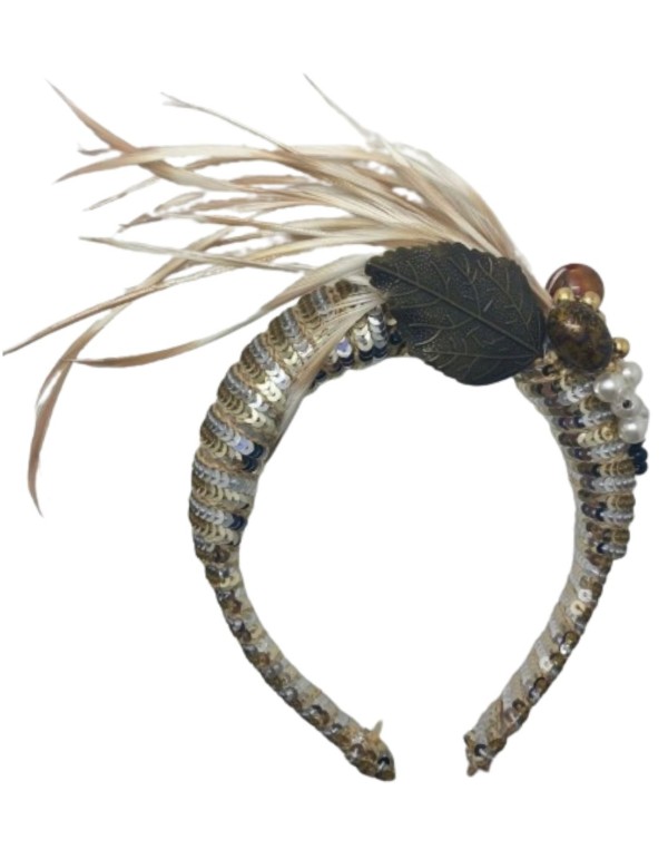 Party headband with gold and silver sequins