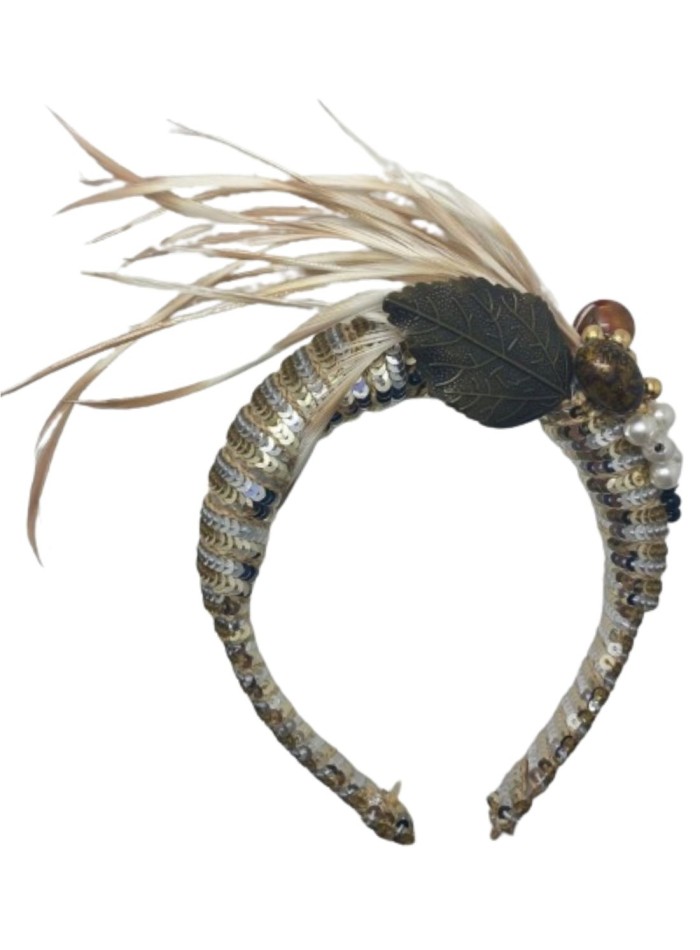 Party headband with gold and silver sequins
