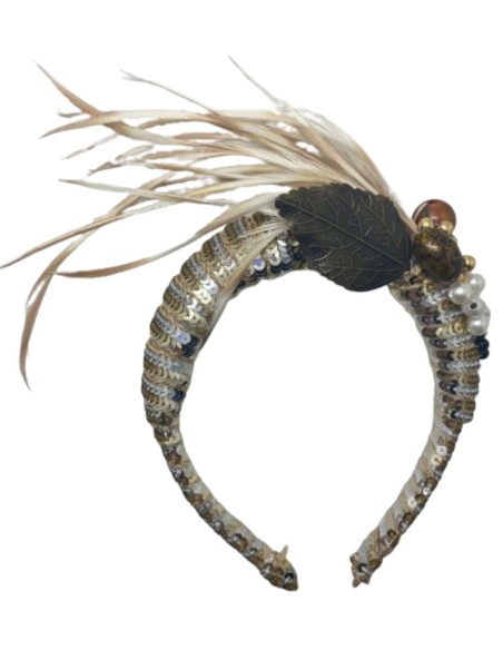 Party headband with gold and silver sequins