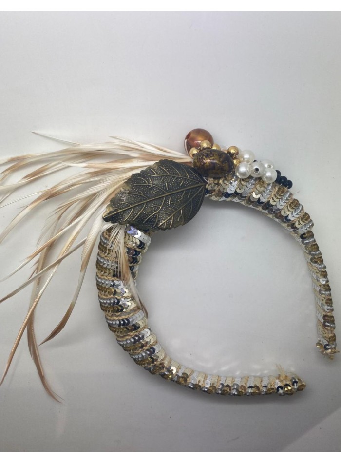 Diadema de fiesta con lentejuelas doradas y...