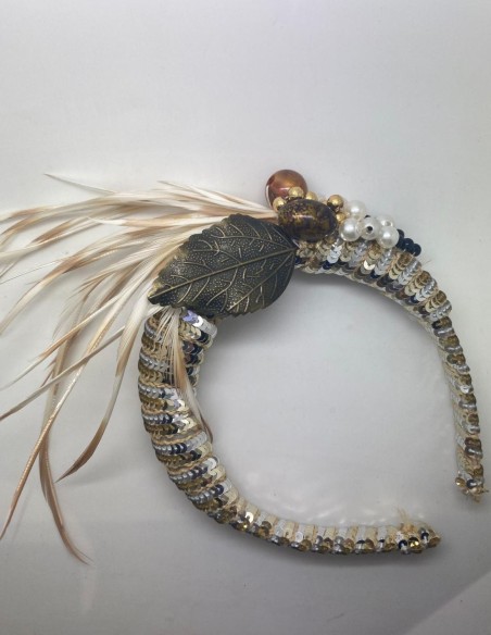 Diadema de fiesta con lentejuelas doradas y plateadas