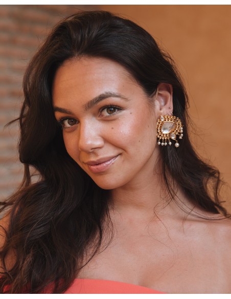 Pendientes de fiesta XL dorados con perlitas blancas