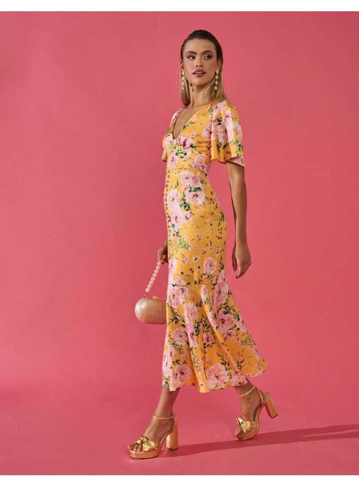 Midi party dress with short flared sleeves and...